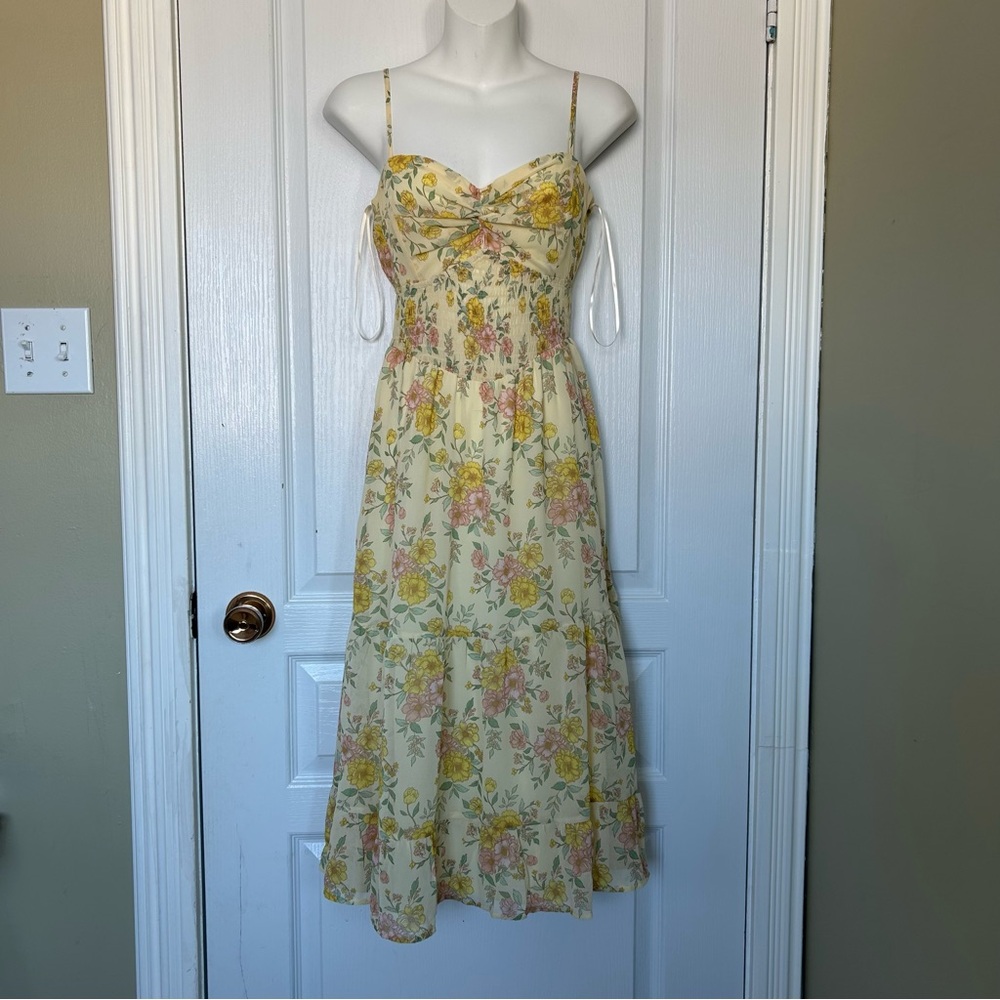 Trixxi Los Angeles Floral Spaghetti Boho Dress Sleeveless Yellow XS Polyester